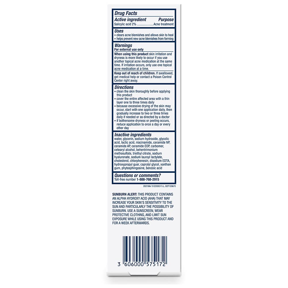 CeraVe Salicylic Acid Acne Treatment with Glycolic Acid and Lactic Acid | AHA/BHA Acne Gel for Face to Control and Clear Breakouts |1.35 Ounce