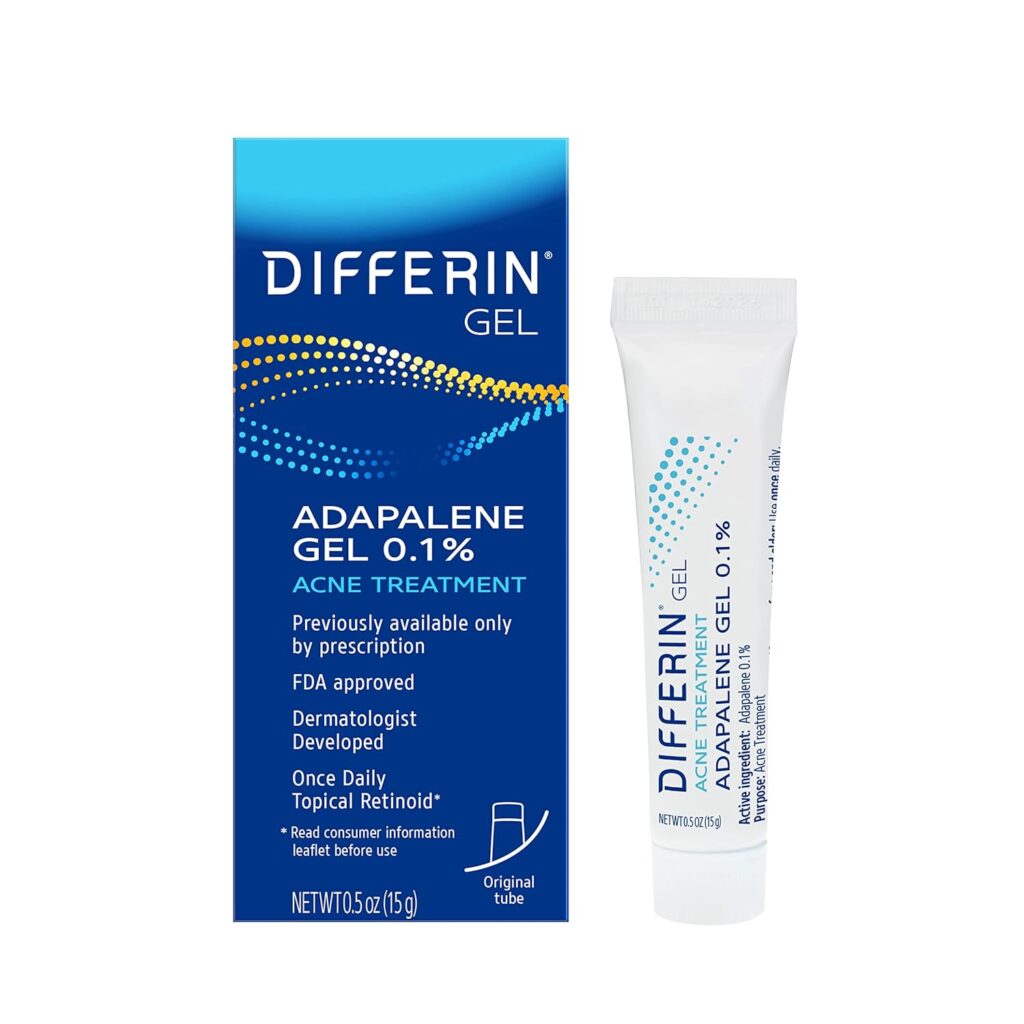 Differin Acne Treatment Gel, 30 Day Supply, Retinoid Acne Treatment for Face with 0.1% Adapalene, Skin Care for Acne and Pimple Prone Skin, 15g Tube