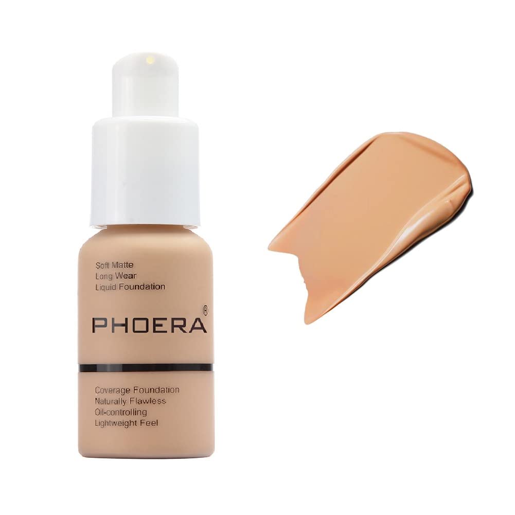 PHOERA Foundation,Flawless Soft Matte Liquid Foundation 24 HR Oil Control Concealer Foundation Makeup,Full Coverage Foundation for Women and Girls (104 Buff Beige)