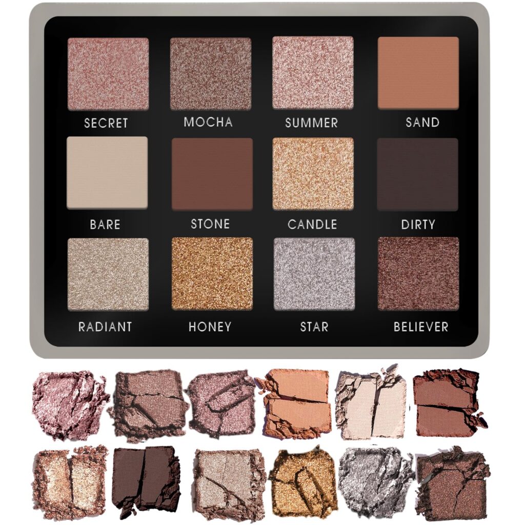 Smokey Eye Neutral Eyeshadow Palette - 12 Highly Pigmented Cool Toned Shimmer Matte Colors For Professional Everyday Nude Looks - Travel Size Eye Shadow Makeup Palette With Mirror