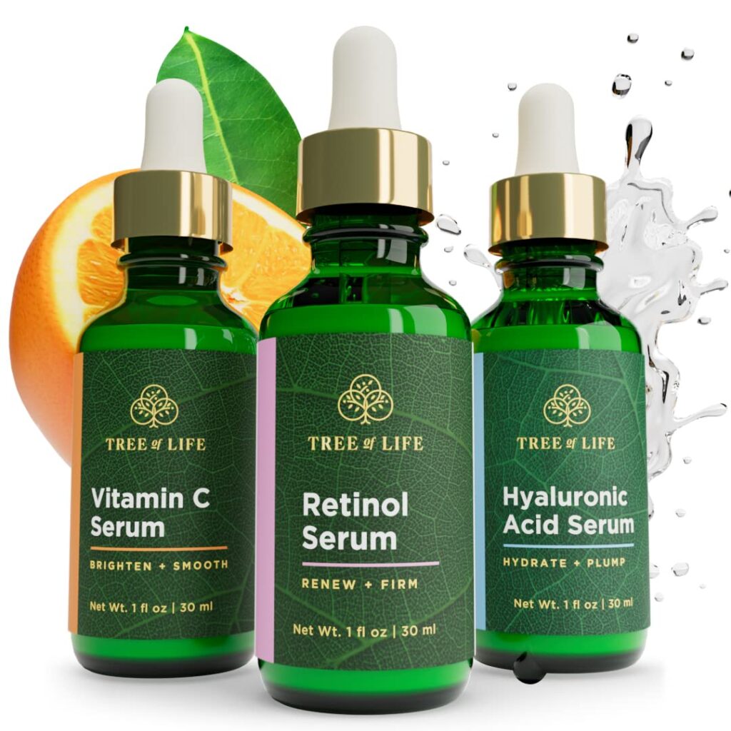 Tree of Life POWER TRIO for Brightening, Firming Hydrating - Vitamin C Serum, Retinol Serum Hyaluronic Acid - Smoothes Hydrates Skin - Reduces Dark Spots, Fine Lines, Wrinkles - 3ct x 1 Fl Oz