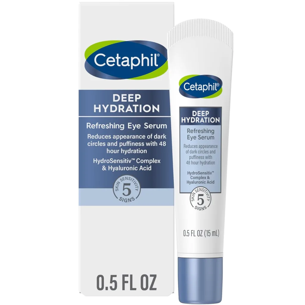 Cetaphil Deep Hydration Refreshing Eye Serum, 0.5 fl oz, 48Hr Hydrating Under Eye Cream to Reduce the Appearance of Dark Circles, With Hyaluronic Acid, Vitamin E  B5 (Packaging May Vary)