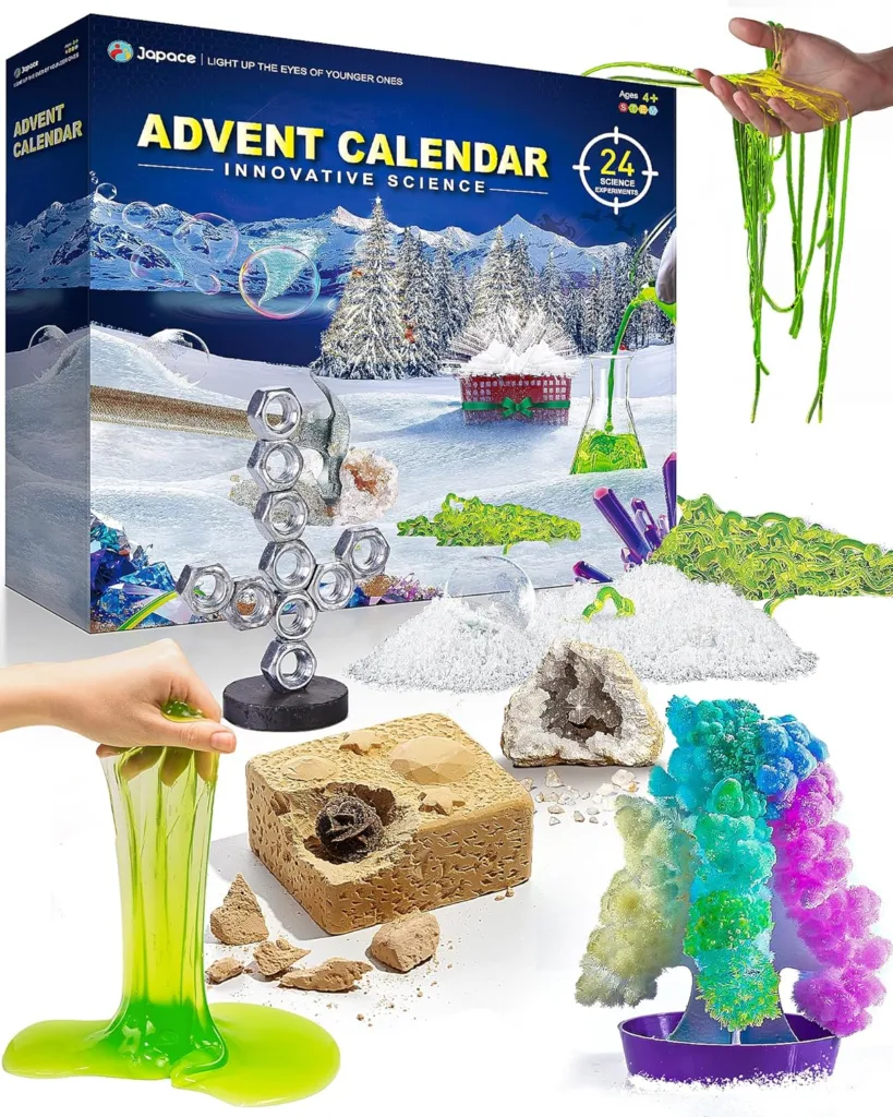 Japace Science Advent Calendar 2023 for Girls Boys, Christmas Gifts for Kids Age 4-6-8-12, Science Kits with 24 Cool Experiments, Christmas Countdown Calendar, STEM Projects for Kids Age 8-12