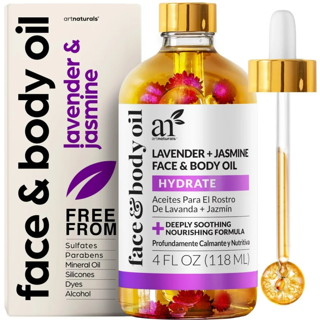 Artnaturals Organic Lavender + Jasmine Face Oil 4.0oz - for Body  Hair - 100% Natural, Moisturize, Rejuvenate  Enhance your skin - Anti-Aging Moisturizer Facial Oil for Fine Lines, Scars  Wrinkles