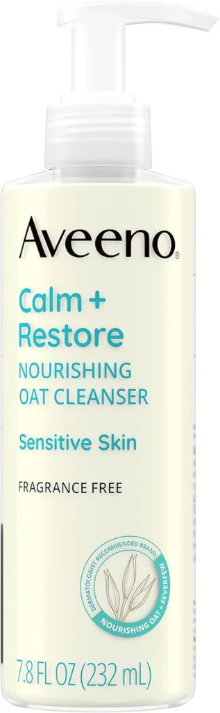 Aveeno Calm + Restore Nourishing Oat Face Cleanser for Sensitive Skin, Gentle Milky Cleanser with Nourishing Oat  Feverfew, to Preserve Skins Moisture Barrier, Fragrance-Free, 7.8 fl. oz