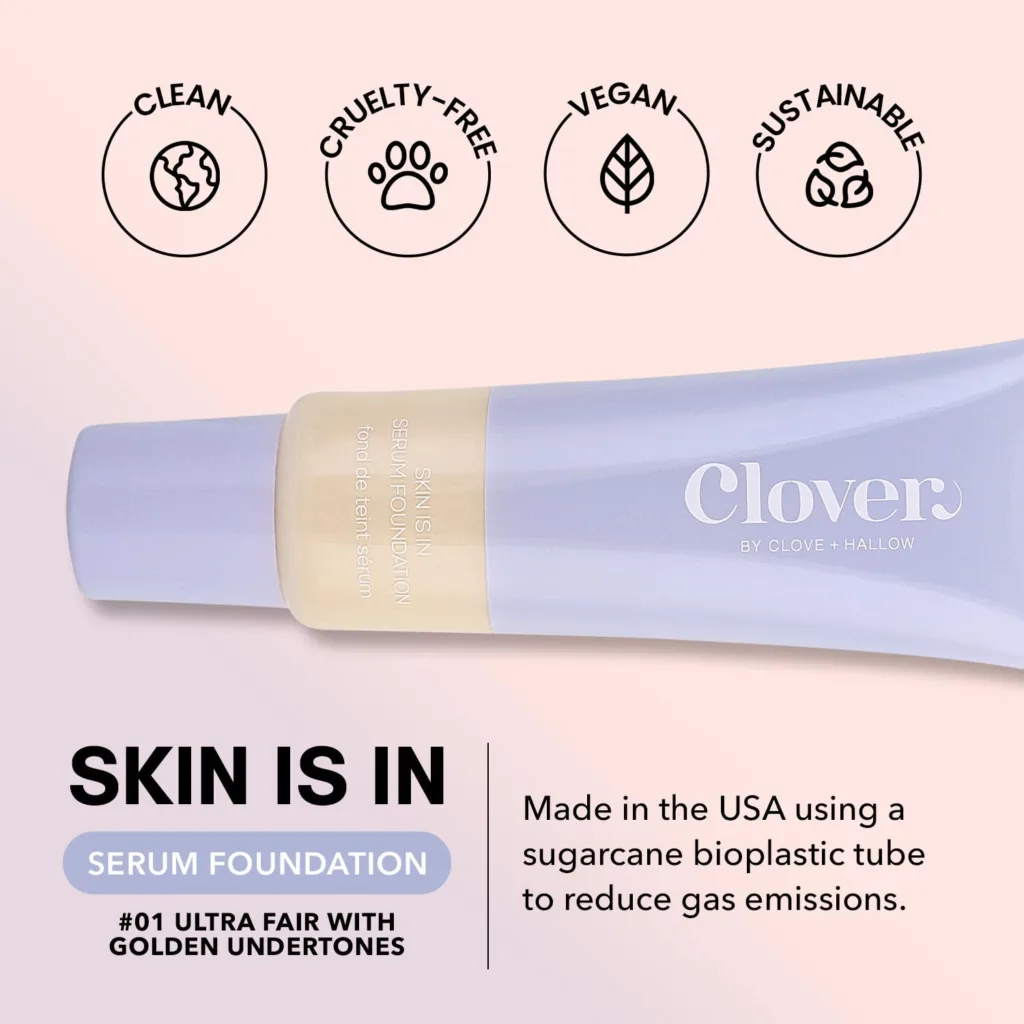 Clover Skin Is In Serum Foundation | Hydrating Face Serum, Lighweight Foundation, Cruelty-Free  Vegan | With Squalane And Sunflower Seed Wax | 30 ml - Shade 03 (Fair)