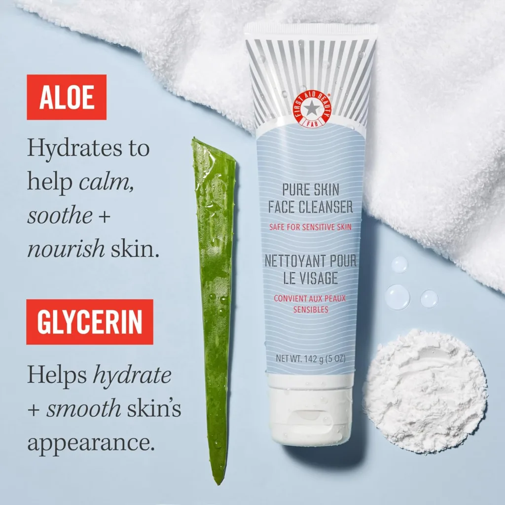 First Aid Beauty Pure Skin Face Cleanser Bundle – Sensitive Skin Gentle Cleanser – Classic 5 oz Tube + Bonus 1 oz Travel Size
