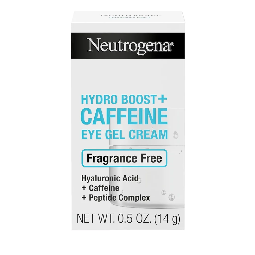 Neutrogena Hydro Boost + Eye Cream for Dark Circles  Puffiness, Under Eye Cream with Caffeine, Hyaluronic Acid and Peptides, Fragrance Free, 0.5 oz