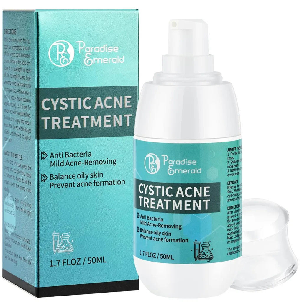 Paradise Emerald Cystic Acne Spot Treatment, Hormonal Acne Treatment for Face，Back and Body, with Salicylic Acid and Tea Tree Oil, Pimple Advanced Acne Cream for Teens  Adults