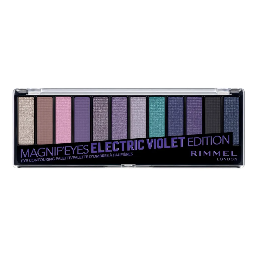 Rimmel London MagnifEyes Eyeshadow Palette, 12 Shades, Blendable Formula, Versatile, 008, Electric Violet, 0.5oz
