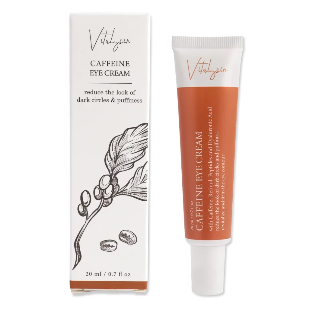 Vitalysin Caffeine Eye Cream for Dark Circles and Puffiness, Anti-Ageing Reduce Wrinkles and Fine Lines, with Caffeine, Retinol, Peptides and Hyaluronic Acid 0.7 fl oz