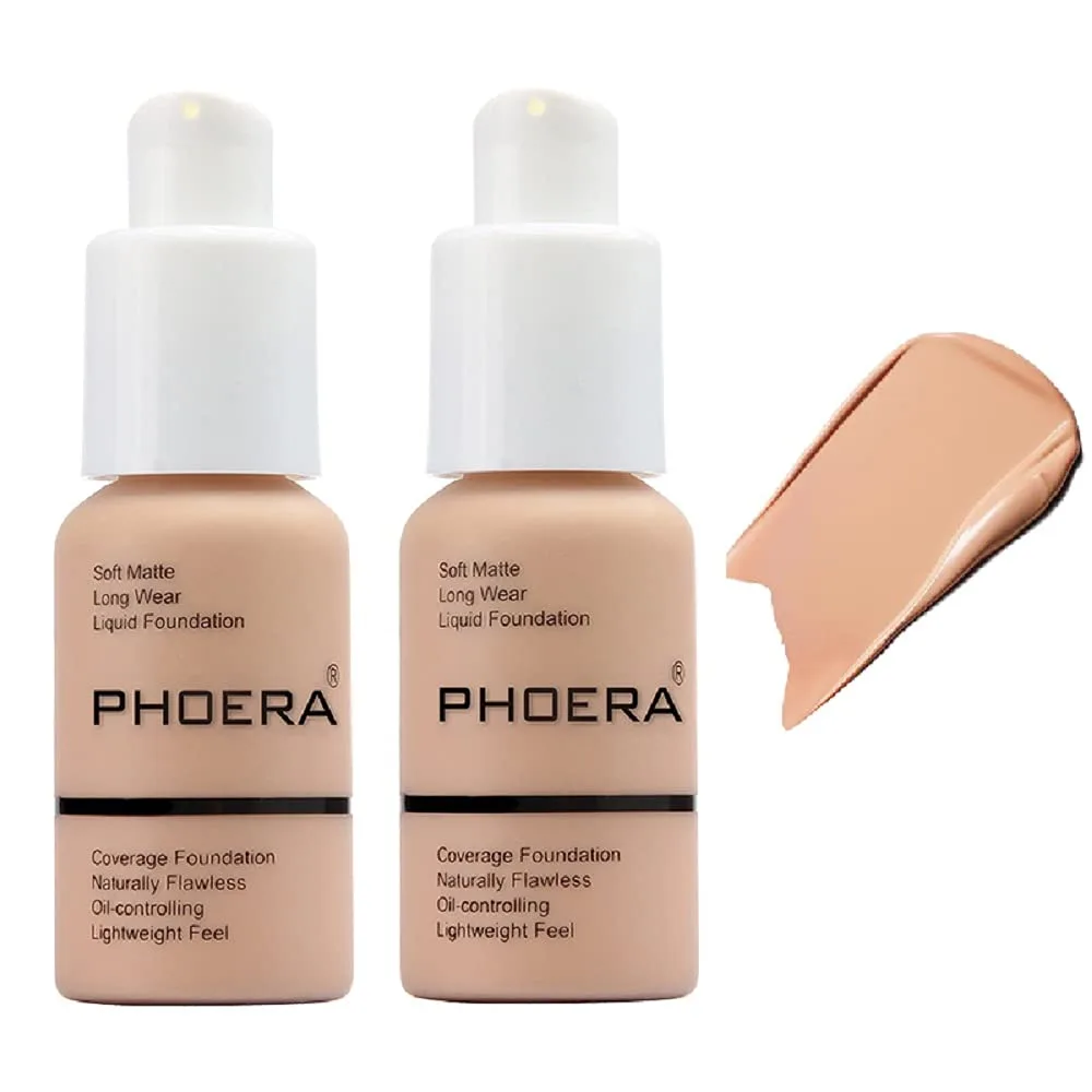 2 Pack PHOERA Foundation 103 Warm Peach Makeup,Full Coverage Foundation for Women and Girls