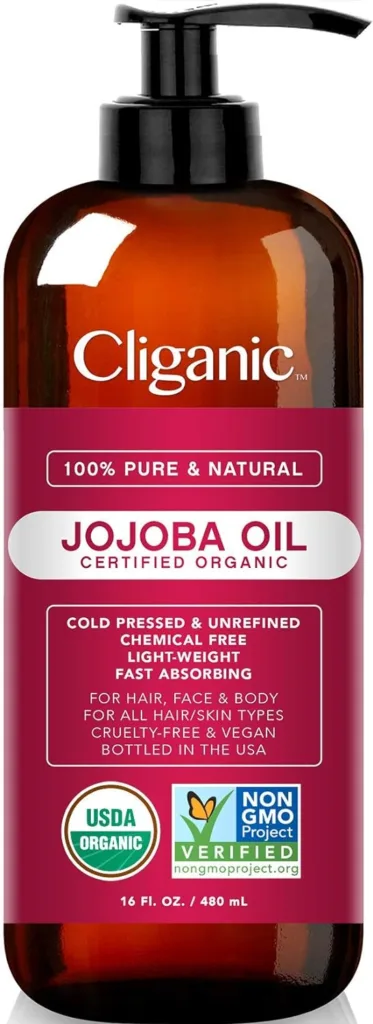 Cliganic USDA Organic Jojoba Oil 16oz with Pump, 100% Pure | Bulk, Moisturizing Oil for Face, Hair, Skin  Nails | Natural Cold Pressed Hexane Free