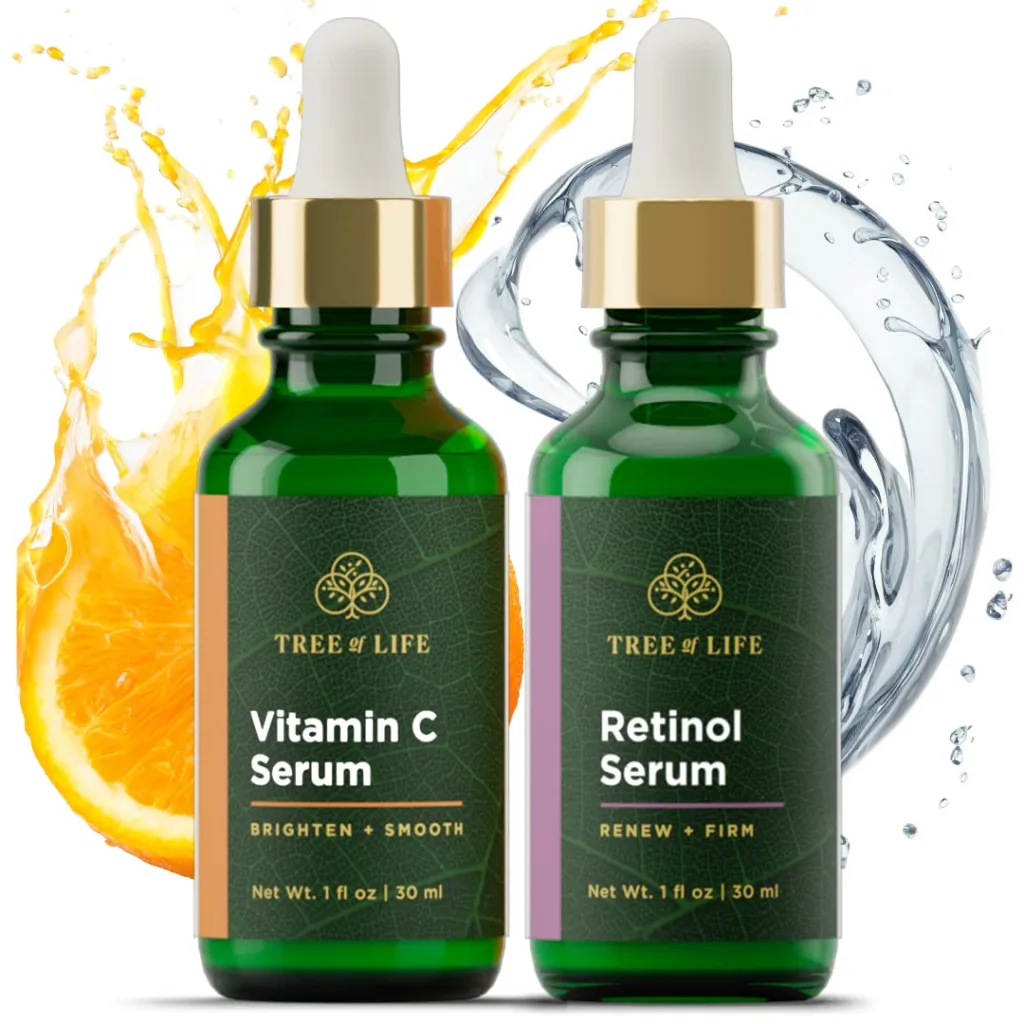 Tree of Life Vitamin C Face Serum for Brightening  Retinol Firming Serum, Turn Back Time Facial Serum Duo, Glowing  Revitalizing Skin, 2 Count x 1 Fl Oz