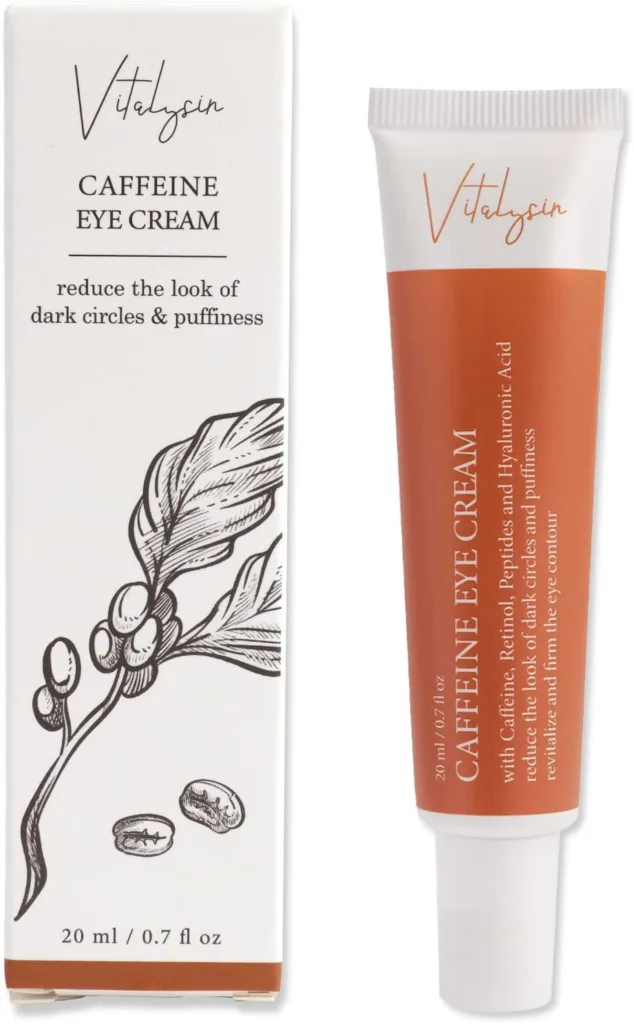 Vitalysin Caffeine Eye Cream for Dark Circles and Puffiness, Anti-Ageing Reduce Wrinkles and Fine Lines, with Caffeine, Retinol, Peptides and Hyaluronic Acid 0.7 fl oz