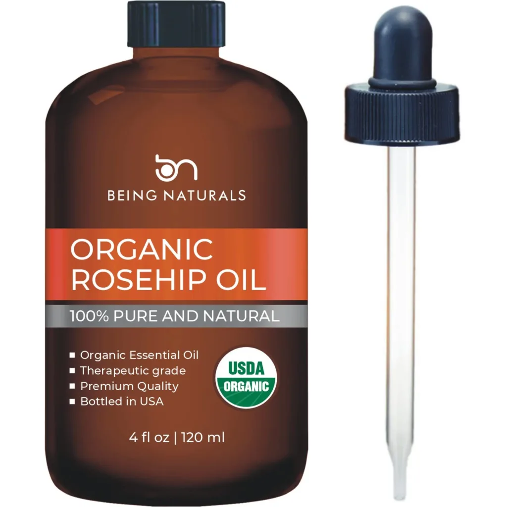 Organic Rosehip Essential Oil 4 FL OZ - 100% Pure  Natural Premium Natural Rosehip Oil for face, hair and skin w Glass Dropper, USDA Rosehip Seed Oil for Gua Sha Massage, Acne Scars  Facial Oil