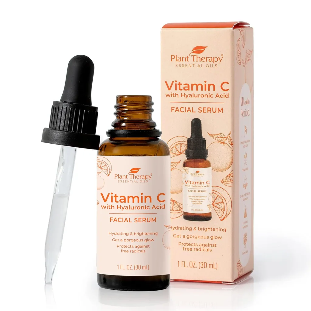 Plant Therapy Vitamin C Face Serum  Hyaluronic Acid, Anti-Aging Serum with Ferulic Acid, Vitamin E, Brightening Serum for Fine Lines  Wrinkles, 1 oz