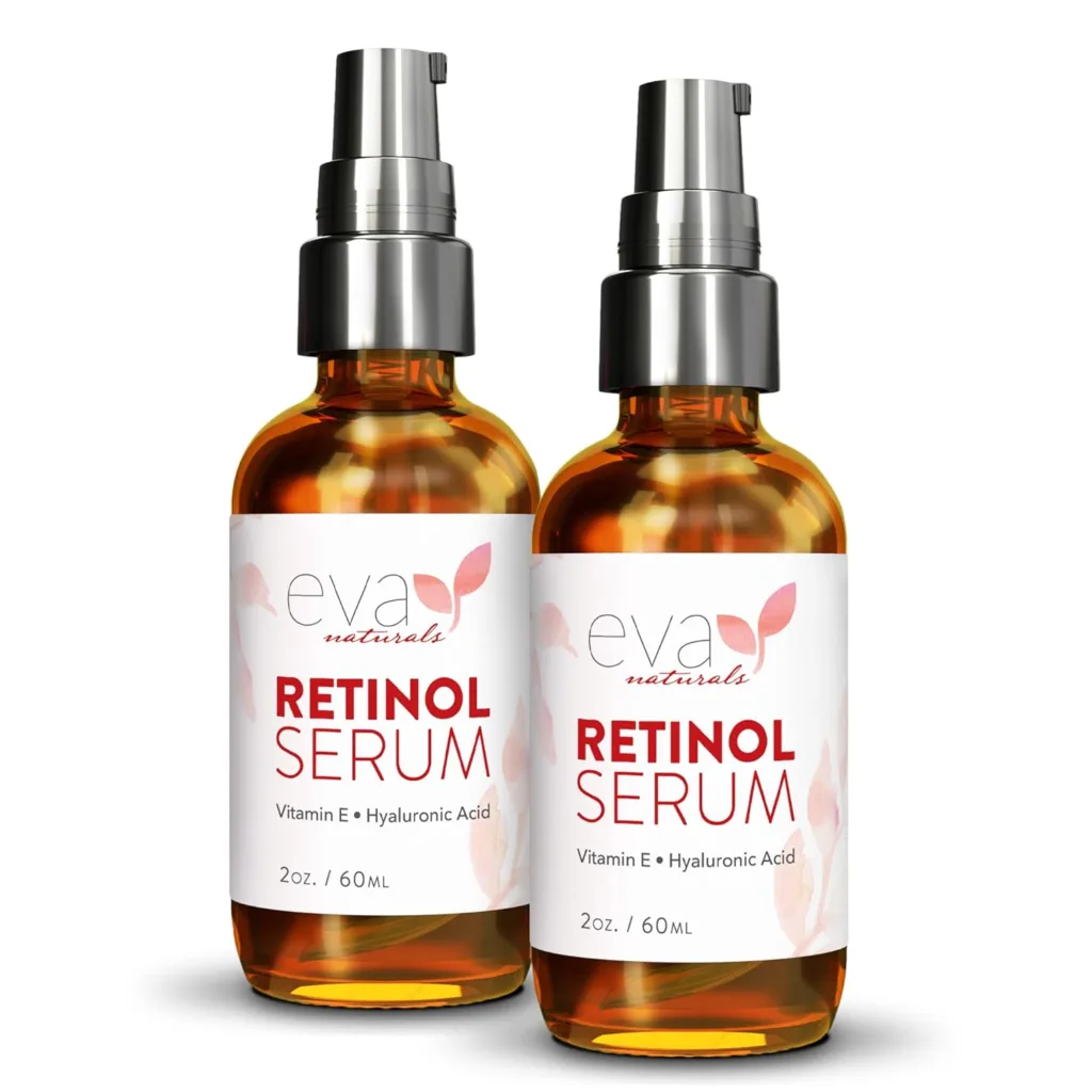 Retinol Serum by Eva Naturals - 2.5% Retinol Serum for Face with Hyaluronic Acid, Vitamin E  Organic Aloe - Retinol Face Serum that Reduce Wrinkles, Fine Lines  Dark Spots - Anti Aging Serum, 2 Pack