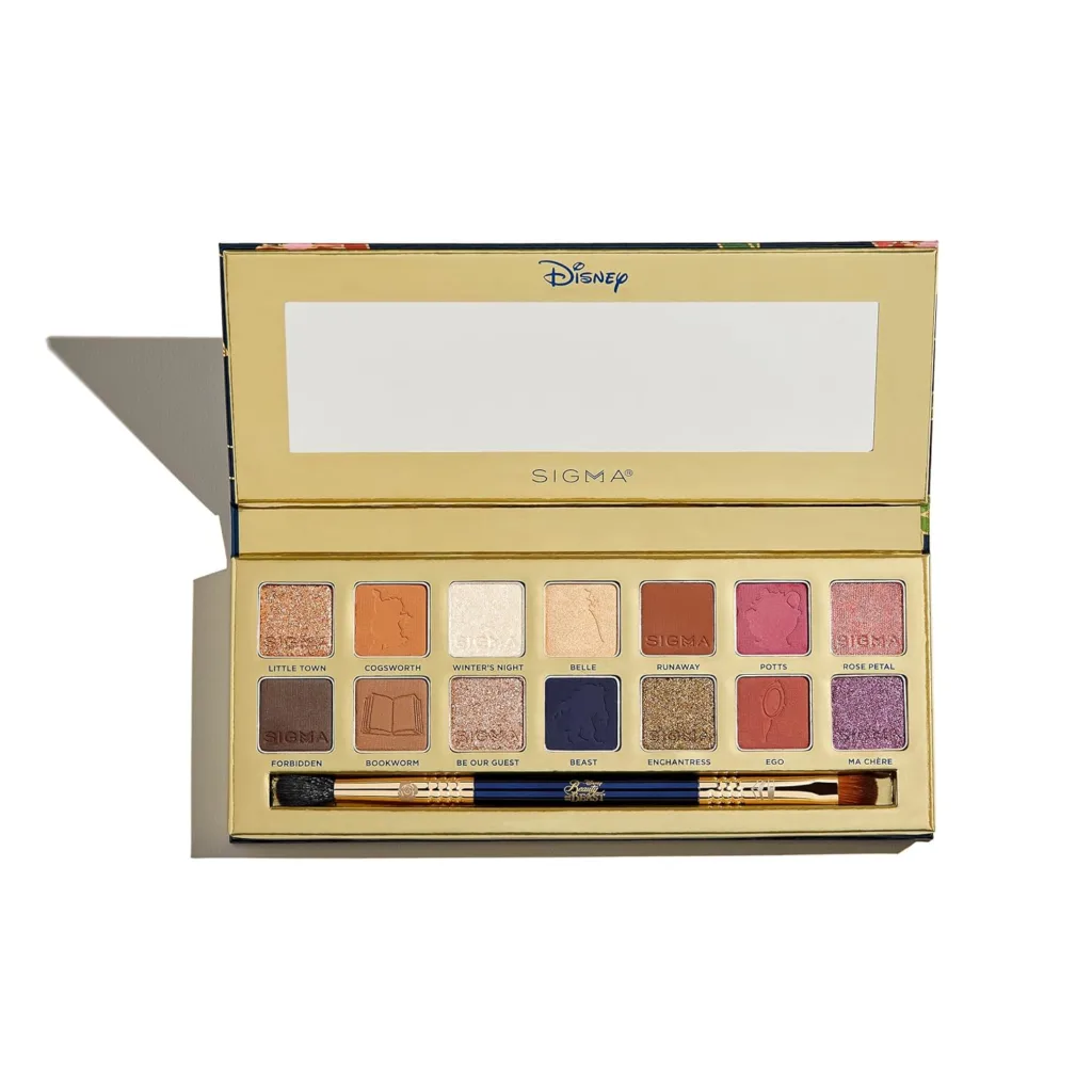 Sigma Beauty Eyeshadow Palette – Limited-Edition Disney’s Beauty and the Beast Makeup Eyeshadow Palette with Matte, Metallic, and Shimmer Finishes, Includes Dual-Ended Brush and Built-In Mirror