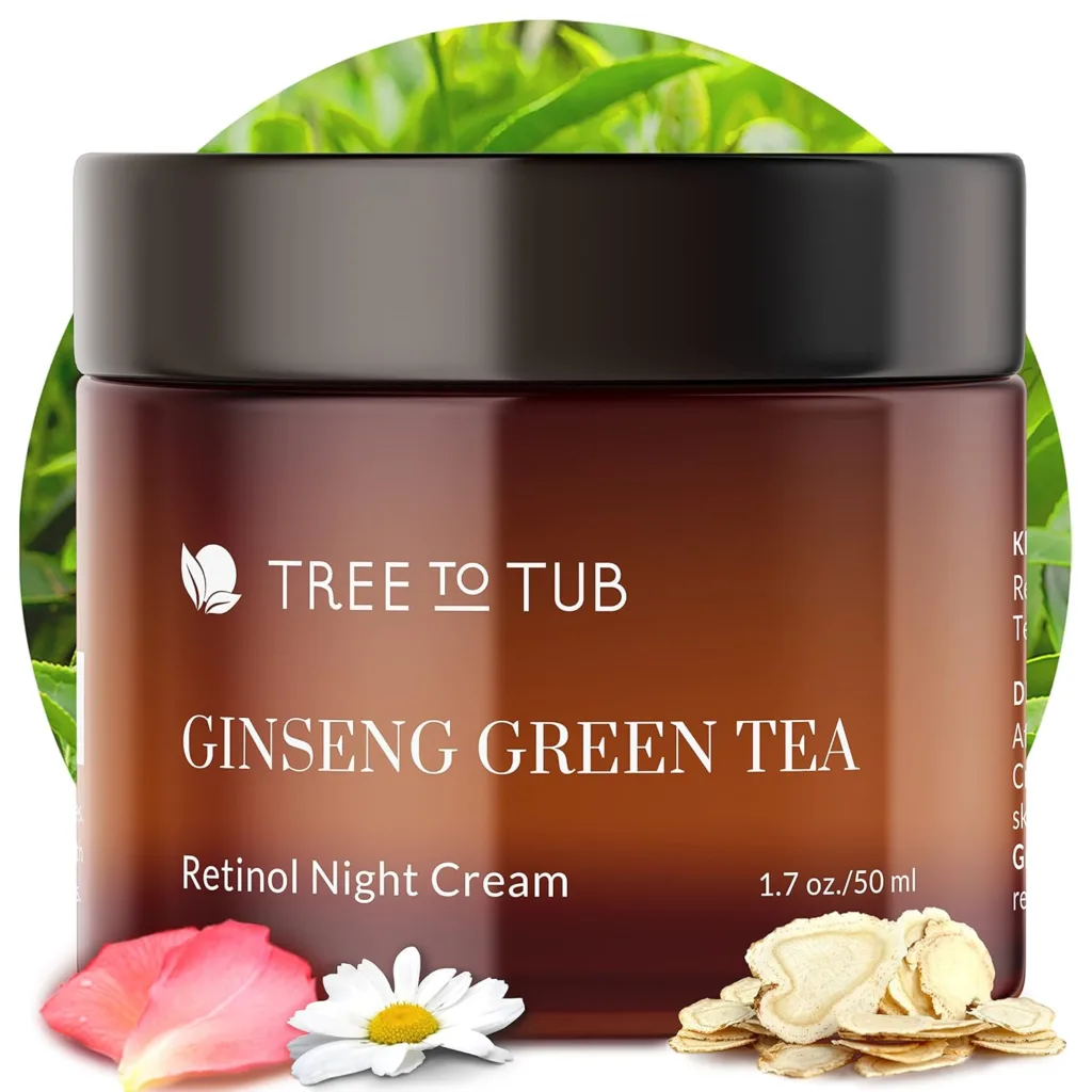Tree to Tub Retinol Anti Aging Face Moisturizer for Dry  Sensitive Skin - Anti Wrinkle Hyaluronic Acid Facial Moisturizer, Vitamin A  E Night Cream for Women  Men w/Organic Aloe, Natural Ginseng