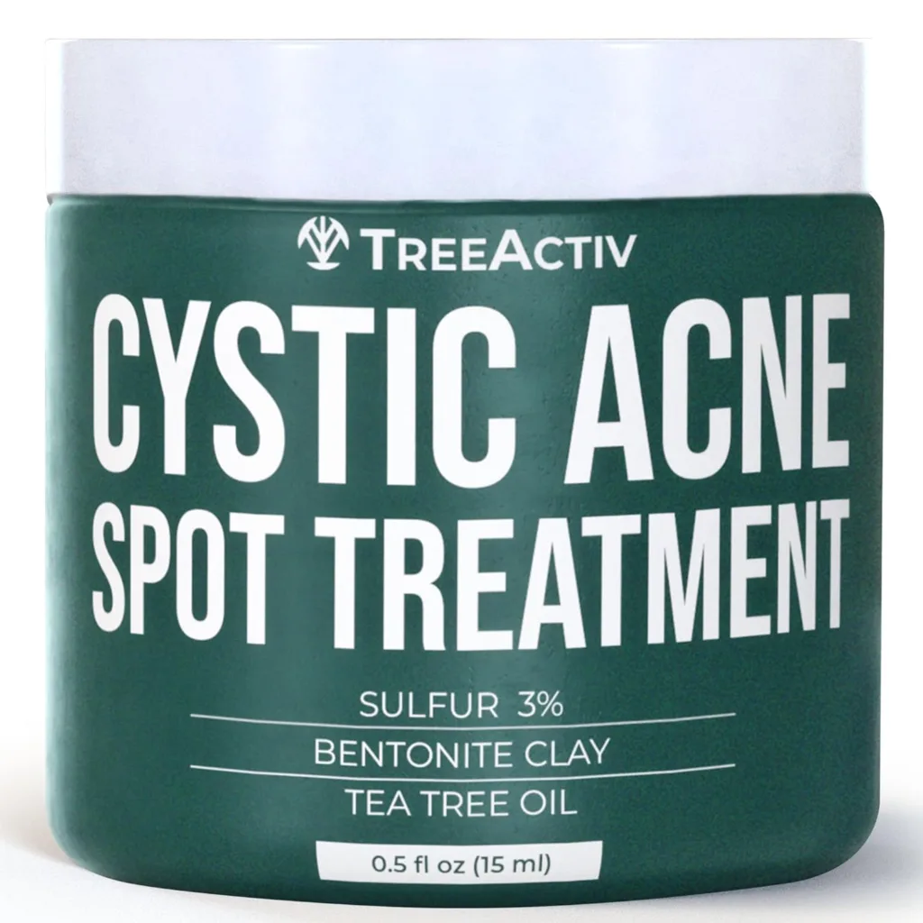 TreeActiv Cystic Acne Spot Treatment, Hormonal  Overnight Sulfur Cystic Treatment For Face, Pimples, and Blemishes for Adults, Men, and Women - 0.5oz 120+ Uses