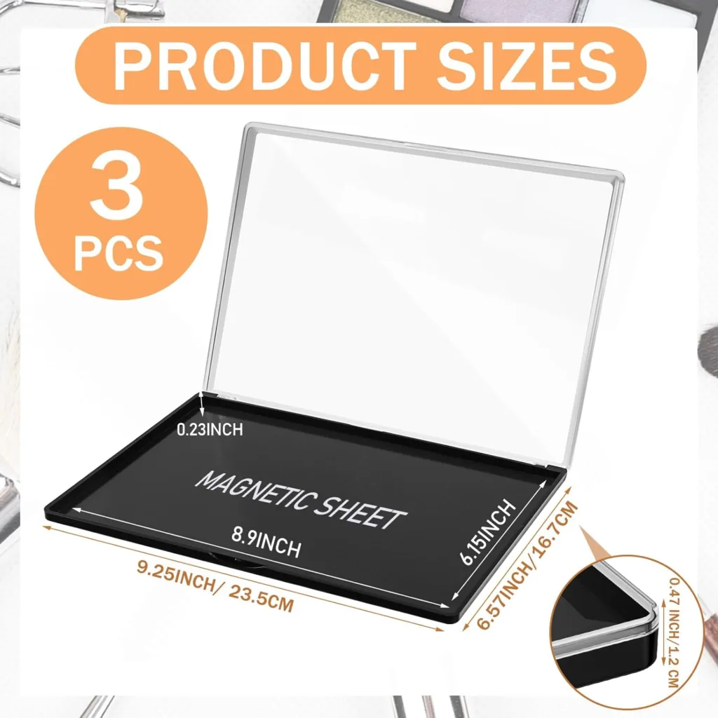 3 Pcs Large Empty Magnetic Eyeshadow Palette Cosmetics Pan with Clear Top DIY Eyeshadow Pan Cosmetics Dispensing Storage Box for DIY Eyeshadow Lipstick Pigment Blush 9.25 x 6.57 x 0.47 Inch