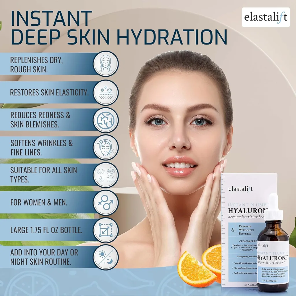 Elastalift Hyaluronic Acid Face Serum Skin Care Facial Moisturizer To Restore Skin, Anti Aging Face Serum For Wrinkles, Dark Spots, Fine Lines,  Dry Skin, 1.75 Fl Oz (Pack Of 2)