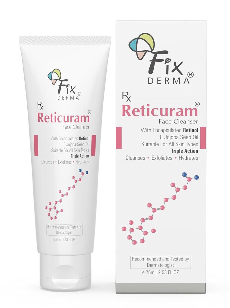 FIXDERMA 0.5% Retinol Reticuram Face Cleanser for All Skin Types, Anti Ageing, Retinol Face Wash, Regulates Sebum Production, Deep Pore Cleansing, Soap Free Face Wash with Jojoba Oil - 2.53 Fl Oz