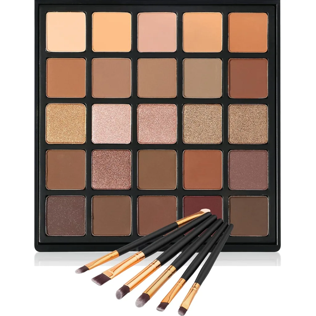 Nude Neutral Eyeshadow Palette, Matte and Shimmer Eye Shadows Long Lasting Blendable Eyeshadow with Makeup Brushes Set Warm Brown Waterproof High Pigment Powder Pallet 25B