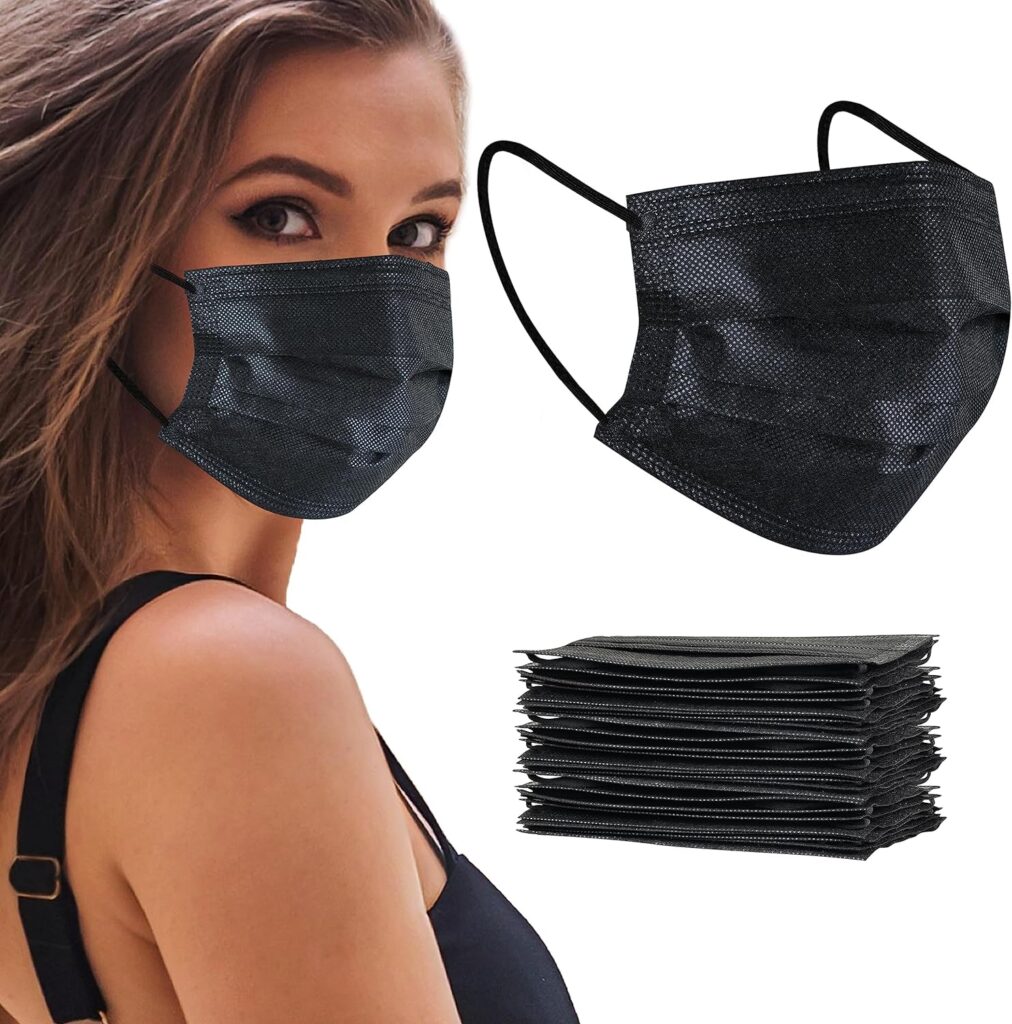 akgk 100Pcs Disposable Face Masks, Black Face Mask, 3 Ply Disposable Mask