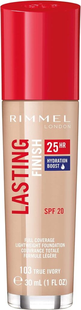 Rimmel London Lasting Finish 25HR - 103 True Ivory - Foundation, 25-Hour Wear, Full Coverage, Waterproof, 1oz
