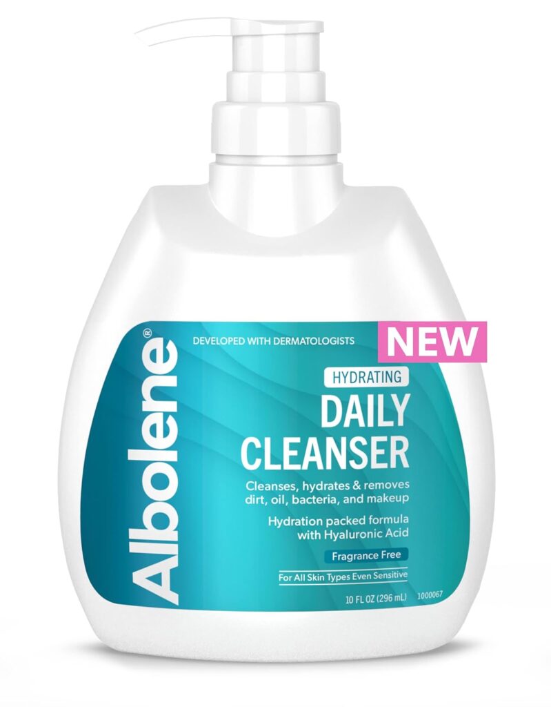 Albolene Daily Face Wash, Moisturizing Face Cleanser and Makeup Remover with Hyaluronic Acid, 10 fl oz