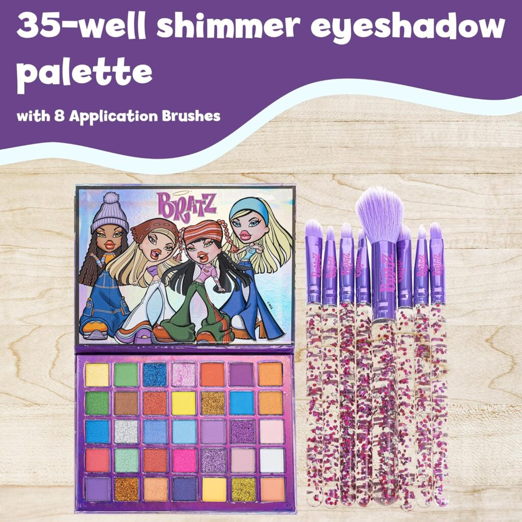 Bratz - Townley Girl 35-Well Eyeshadow Palette, Shimmery and Opaque Colors, Pigmented Blendable, 8 Application Brushes Non-Toxic, Perfect for Parties, Sleepovers  Makeovers