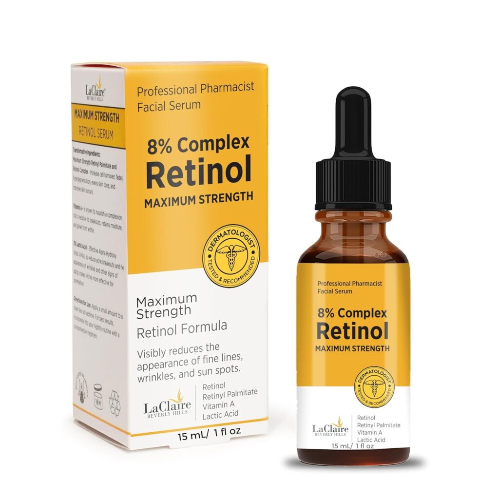 8% Complex Retinol Face Serum – Anti-Aging, Brightening Neck  Facial Serum Helps Firm, Smooth,  Nourish Skin with Lactic Acid, Vitamin A,  Retinyl Palmitate – Anti Wrinkle Serums 15 ml