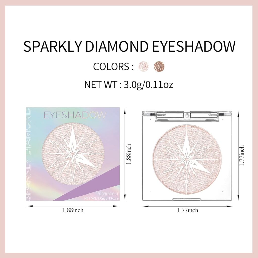 Erinde Shimmer Glitter Eyeshadow Palette, Korean Eye Glitter Makeup, Ultra-Blendable, Sparkle Silver Champagne Gold Eye Shadow, Single Shade Metallic Pigmented Color, 03#