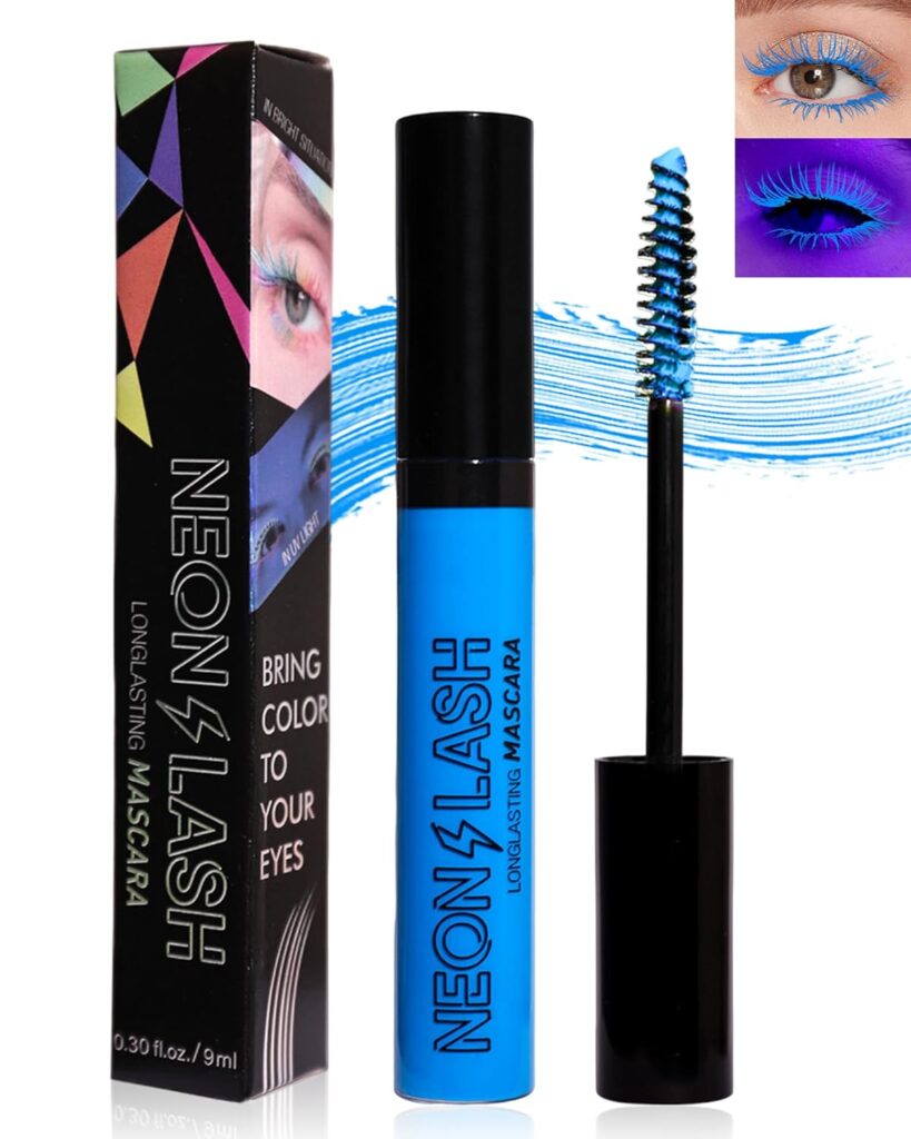 UV Glow Colored Mascara Volume and Length- Blue Waterproof Tubing Mascara for Eyelashes, Fast Dry Curling Non Clumping Mascara,Longlasting Colorful for Women Cosplay Party Stage Clubbing Makeup-05